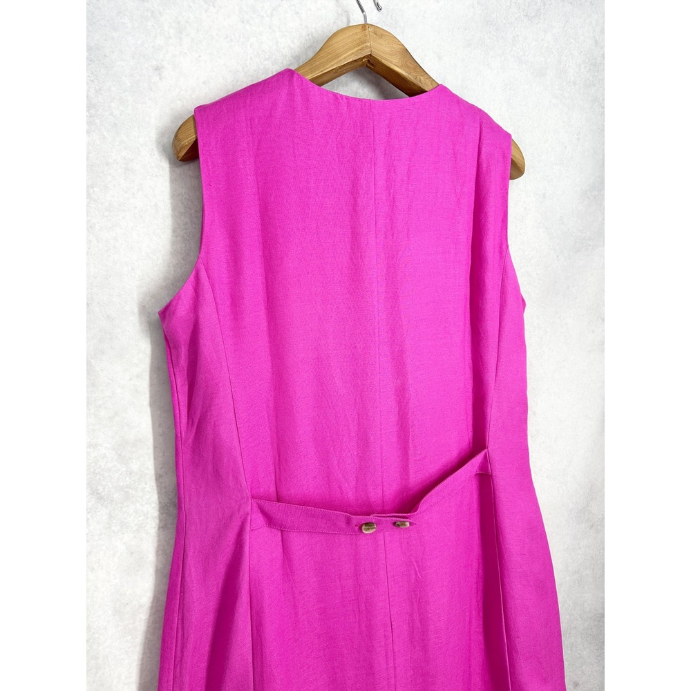 Ann Taylor Fuchsia Pink Linen Blend Button Front Sleeveless Midi Dress Size 14 - Picture 9 of 13